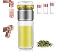 Tryteava Glass Infuser, Teava 3-in-1 Smart Tea Infuser, Portable Glass Double Wall Tea Infusers Bottle with Heat, One-Touch Brewing Mug for Home, Office, or Travel Use (Silver,280ml)