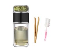 Tryteava Glass Infuser,Teava 3-in-1 Smart Tea Infuser,Portable Tea Water Separation,Double Wall Borosilicate Tea Cup with Built-in Strainer,Leak-Proof Lid,for Blooming & Loose Leaf Tea (Black, 500ml)