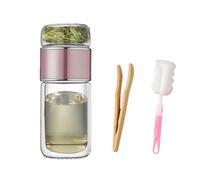 Tryteava Glass Infuser,Teava 3-in-1 Smart Tea Infuser,Portable Tea Water Separation,Double Wall Borosilicate Tea Cup with Built-in Strainer,Leak-Proof Lid,for Blooming & Loose Leaf Tea (Pink, 280ml)