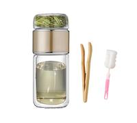 Tryteava Glass Infuser,Teava 3-in-1 Smart Tea Infuser,Portable Tea Water Separation,Double Wall Borosilicate Tea Cup with Built-in Strainer,Leak-Proof Lid,for Blooming & Loose Leaf Tea (Gold, 500ml)