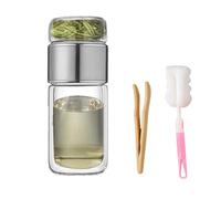 Tryteava Glass Infuser,Teava 3-in-1 Smart Tea Infuser,Portable Tea Water Separation,Double Wall Borosilicate Tea Cup with Built-in Strainer,Leak-Proof Lid,for Blooming & Loose Leaf Tea (Silver, 350ml)