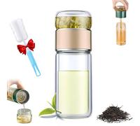 Tryteava Glass Infuser, Teava 3-in-1 Smart Tea Infuser, Try Teava Leak-proofs Tea Infuser with Filter & Lid,Double Layered Glass Tea Separation for Blooming & Loose Leaf Teas (Gold,280ml (10oz))