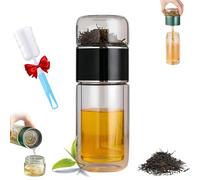 Tryteava Glass Infuser, Teava 3-in-1 Smart Tea Infuser, Try Teava Leak-proofs Tea Infuser with Filter & Lid,Double Layered Glass Tea Separation for Blooming & Loose Leaf Teas (Black,280ml (10oz))