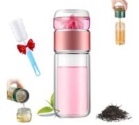 Tryteava Glass Infuser, Teava 3-in-1 Smart Tea Infuser, Try Teava Leak-proofs Tea Infuser with Filter & Lid,Double Layered Glass Tea Separation for Blooming & Loose Leaf Teas (Pink,280ml (10oz))
