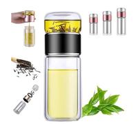 Tryteava glass infuser, teava 3-in-1 smart tea infuser with flip & brew design, double wall tea infusers bottle, portable loose leaf teas maker for office home hot or cold brewing(Black,350ml)