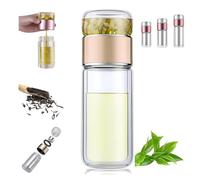 Tryteava glass infuser, teava 3-in-1 smart tea infuser with flip & brew design, double wall tea infusers bottle, portable loose leaf teas maker for office home hot or cold brewing(Gold,280ml)