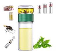 Tryteava glass infuser, teava 3-in-1 smart tea infuser with flip & brew design, double wall tea infusers bottle, portable loose leaf teas maker for office home hot or cold brewing(Green,350ml)
