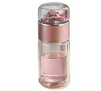 Tryteava Glass Infuser, Teava 3-in-1 Smart Tea Infuser with Flip & Brew Double Layered Integrated Strainer Design for Blooming & Loose Leaf Tea (pink,12oz)