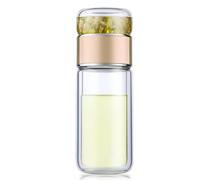 Tryteava Glass Infuser, Teava 3-in-1 Smart Tea Infuser with Flip & Brew Double Layered Integrated Strainer Design for Blooming & Loose Leaf Tea (gold,9.5oz)