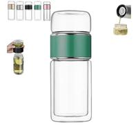 Tryteava Glass Infuser, Teavas Portable 3-in-1 Smart Tea Infuser, Try Teava Double Layered Glass Teas Separation Tea Infusers with Filter & Lid for Home, Office, or Travel Use (Green,350ml)