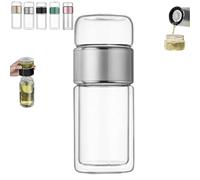 Tryteava Glass Infuser, Teavas Portable 3-in-1 Smart Tea Infuser, Try Teava Double Layered Glass Teas Separation Tea Infusers with Filter & Lid for Home, Office, or Travel Use (Silver,420ml)