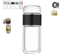 Tryteava Glass Infuser, Teavas Portable 3-in-1 Smart Tea Infuser, Try Teava Double Layered Glass Teas Separation Tea Infusers with Filter & Lid for Home, Office, or Travel Use (Black,280ml)