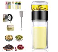 Tryteava Glass Infuser, Try Teava Tea Infusers Cup, Teava 3-in-1 Smart Tea Infuser, Double Glass TeaInfuser Bottle with Integrated Strainer, for Blooming (Black,500ml)