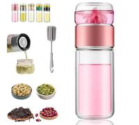 Tryteava Glass Infuser, Try Teava Tea Infusers Cup, Teava 3-in-1 Smart Tea Infuser, Double Glass TeaInfuser Bottle with Integrated Strainer, for Blooming (Pink,350ml)