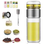 Tryteava Glass Infuser, Try Teava Tea Infusers Cup, Teava 3-in-1 Smart Tea Infuser, Double Glass TeaInfuser Bottle with Integrated Strainer, for Blooming (Silver,500ml)