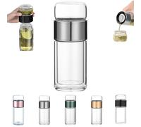 Tryteava Glass Infuser, Tryteava 3-in-1 Smart Glass Infuser -Double-Walled Borosilicate with 304 Stainless Steel Filter, for Blooming/Loose Leaf Tea,for Home, Office & Travel (Silver,280ml)