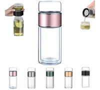 Tryteava Glass Infuser, Tryteava 3-in-1 Smart Glass Infuser -Double-Walled Borosilicate with 304 Stainless Steel Filter, for Blooming/Loose Leaf Tea,for Home, Office & Travel (Pink,280ml)