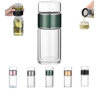 Tryteava Glass Infuser, Tryteava 3-in-1 Smart Glass Infuser -Double-Walled Borosilicate with 304 Stainless Steel Filter, for Blooming/Loose Leaf Tea,for Home, Office & Travel (Green,420ml)