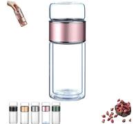 Tryteava Glass Infuser,Tryteava 3-in-1 Smart Tea Infuser, Dual Chamber & Filter, Leak-Proof Lid, Hot & Cold Brew, for Blooming and Loose Leaf Tea (Pink,280ml)