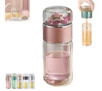 Tryteava Glass Infuser, Tryteava 3-in-1 Smart Tea Infuser, Hot & Cold Brew Flip & Brew Design, Double Layer Portable Tea Water Separation Infusible Cup for Loose Leaf and Blooming (Pink,280ML)