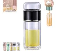Tryteava Glass Infuser, Tryteava 3-in-1 Smart Tea Infuser, Hot & Cold Brew Flip & Brew Design, Double Layer Portable Tea Water Separation Infusible Cup for Loose Leaf and Blooming (Black,350ML)