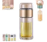 Tryteava Glass Infuser, Tryteava 3-in-1 Smart Tea Infuser, Hot & Cold Brew Flip & Brew Design, Double Layer Portable Tea Water Separation Infusible Cup for Loose Leaf and Blooming (Gold,420ML)