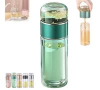 Tryteava Glass Infuser, Tryteava 3-in-1 Smart Tea Infuser, Hot & Cold Brew Flip & Brew Design, Double Layer Portable Tea Water Separation Infusible Cup for Loose Leaf and Blooming (Green,280ML)