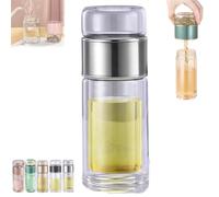 Tryteava Glass Infuser, Tryteava 3-in-1 Smart Tea Infuser, Hot & Cold Brew Flip & Brew Design, Double Layer Portable Tea Water Separation Infusible Cup for Loose Leaf and Blooming (Silver,280ML)