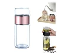 Tryteava Glass Infuser, Tryteava 3-in-1 Smart Tea Infuser, Hot or Cold Ready, Flip & Brew Design, Double Layered Glass Separation Tea Infuser, for Blooming & Loose Leaf Tea (Rose Gold,280ML)