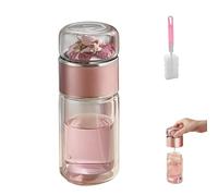 Tryteava Glass Infuser, Tryteava 3-in-1 Smart Tea Infuser,Hot or Cold Ready, Flip & Brew, Double Glass Teas Infusers Bottle, Integrated Strainer Teas Separation Cup for Loose Leaf (Pink, 280ml)