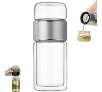 Tryteava Glass Infuser, Tryteava 3-in-1 Smart Tea Infuser, Leak-proof Double Glass Wall Tea Water Separating Bottle with Filter for Loose Leaf Tea Steep (Silver, 280ML)