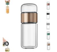 Tryteava Glass Infuser, Tryteava 3-in-1 Smart Tea Infuser, with flip & brew design, glass tea infusers, Dual Chamber & Filter, Hot & Cold Brew, for Blooming & Loose Leaf Tea (Gold,350ml)