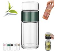Tryteava Glass Infuser, Tryteava Glass Infuser Bottle, Double Wall Borosilicate Tea Cup with Built-In Strainer, 3-In-1 Smart Tea Infuser for Loose Leaf Tea Steeper (Green,350ml)