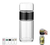 Tryteava Glass Infuser, Tryteava Glass Infuser Bottle, Double Wall Borosilicate Tea Cup with Built-In Strainer, 3-In-1 Smart Tea Infuser for Loose Leaf Tea Steeper (Black,280ml)