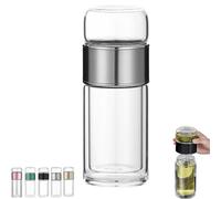 Tryteava Glass Infuser, Tryteava Glass Infuser Bottle, Double Wall Borosilicate Tea Cup with Built-In Strainer, 3-In-1 Smart Tea Infuser for Loose Leaf Tea Steeper (Silver,500ml)