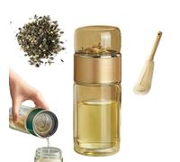 Tryteava Glass Infuser, Tryteava Glass Infusers Tumbler, with Filter & Lid, Hot or Cold Ready, Portable Loose Leaf Tea Maker for Home, Travel Use (Gold,350ml)