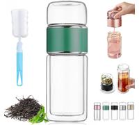 Tryteava Glass Infuser, TryTeava Leak-proof Tea Infuser, Double Layered Glass, Portable 3-in-1 Tea Maker, with Filter & Lid, for Loose Leaf (Green,500ml)