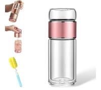 Tryteava Glass Tea Infuser Bottle, Tryteava Tea & Water Separation, Double Wall Borosilicate Glass, Leak-Proof for Loose Leaf & Fruit-Infused Tea, Hot & Cold Use (Pink,500ml / 17oz)