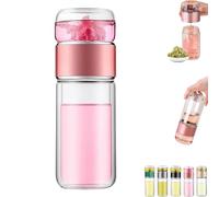 Tryteava Glass Tea Infuser, Teava 3-In-1 Smart Tea Infuser, Double Layered Glass Teas Pot, Built-In Filter And Independent Teas Compartment, Leak-Proof ＆ High Temperature Resistant (Pink,280ml)
