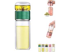 Tryteava Glass Tea Infuser, Teava 3-In-1 Smart Tea Infuser, Double Layered Glass Teas Pot, Built-In Filter And Independent Teas Compartment, Leak-Proof ＆ High Temperature Resistant (Green,420ml)