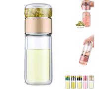 Tryteava Glass Tea Infuser, Teava 3-In-1 Smart Tea Infuser, Double Layered Glass Teas Pot, Built-In Filter And Independent Teas Compartment, Leak-Proof ＆ High Temperature Resistant (Gold,280ml)