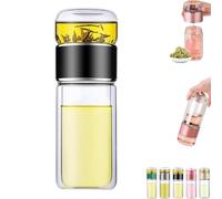 Tryteava Glass Tea Infuser, Teava 3-In-1 Smart Tea Infuser, Double Layered Glass Teas Pot, Built-In Filter And Independent Teas Compartment, Leak-Proof ＆ High Temperature Resistant (Black,280ml)