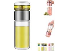 Tryteava Glass Tea Infuser, Teava 3-In-1 Smart Tea Infuser, Double Layered Glass Teas Pot, Built-In Filter And Independent Teas Compartment, Leak-Proof ＆ High Temperature Resistant (Silver,420ml)