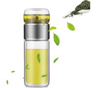 Tryteava, infusore intelligente 3 in 1 in vetro, teiera portatile con colino, separatore per tè a doppio strato, per tè caldo e freddo, per tè in fiore e sfuso (argento, 350 ml)