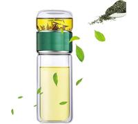 Tryteava, infusore intelligente 3 in 1 in vetro, teiera portatile con colino, separatore per tè a doppio strato, per tè caldo e freddo, per tè in fiore e sfuso (verde, 350 ml)
