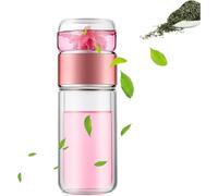 Tryteava, infusore intelligente 3 in 1 in vetro, teiera portatile con colino, separatore per tè a doppio strato, per tè caldo e freddo, per tè in fiore e sfuso (rosa, 350 ml)