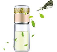 Tryteava, infusore intelligente 3 in 1 in vetro, teiera portatile con colino, separatore per tè a doppio strato, per tè caldo e freddo, per tè in fiore e sfuso (oro, 350 ml)