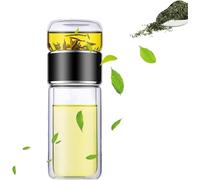 Tryteava, infusore intelligente 3 in 1 in vetro, teiera portatile con colino, separatore per tè a doppio strato, per tè caldo e freddo, per tè in fiore e sfuso (nero, 350 ml)