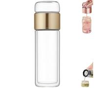 Tryteava, infusore intelligente in vetro, 3 in 1, con design Flip & Brew, bottiglia in vetro borosilicato a doppia parete con filtro in acciaio inox per fiori e tè a base di erbe (oro, 280 ml)