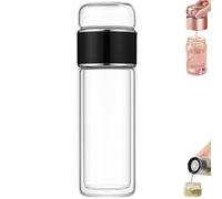 Tryteava, infusore intelligente in vetro, 3 in 1, con design Flip & Brew, bottiglia in vetro borosilicato a doppia parete con filtro in acciaio inox per fiori e tè a base di erbe (nero, 420 ml)